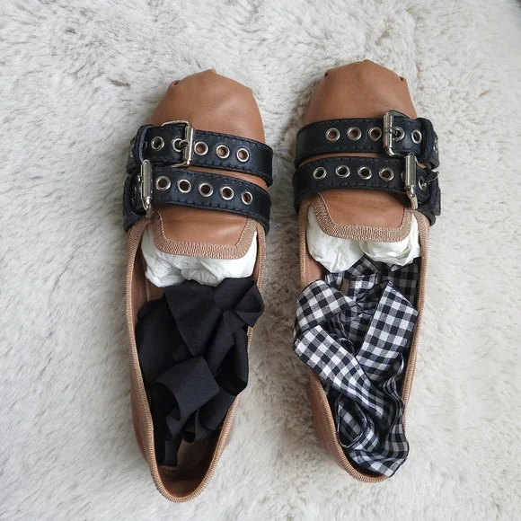 Miu Miu Balletcore Tie Up Belted Leather Ballerina Flats - Picture 8 of 15